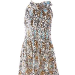 Sleeveless Halter Bow Neck Sequin Embellished Fit-and-Flare Dress